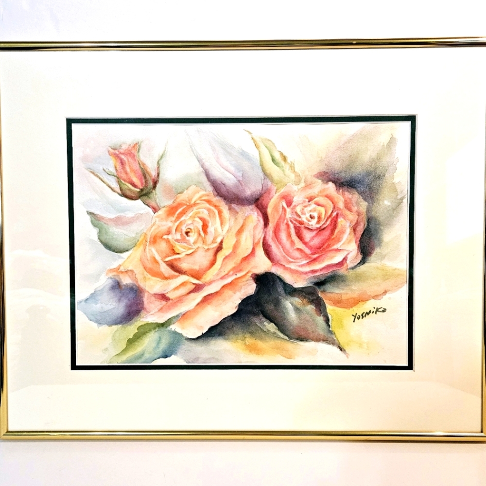 Beautiful Watercolor of Roses Hand Painted by Yosniko